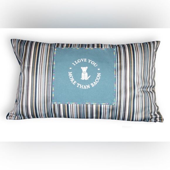 I Love You More Than Bacon 16 x 26 Bolster Dog Lover Striped NEW Throw Pillow - Picture 1 of 11